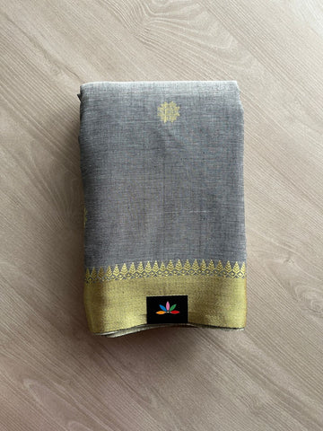 Ash Grey Handloom Soft Cotton Saree -23717