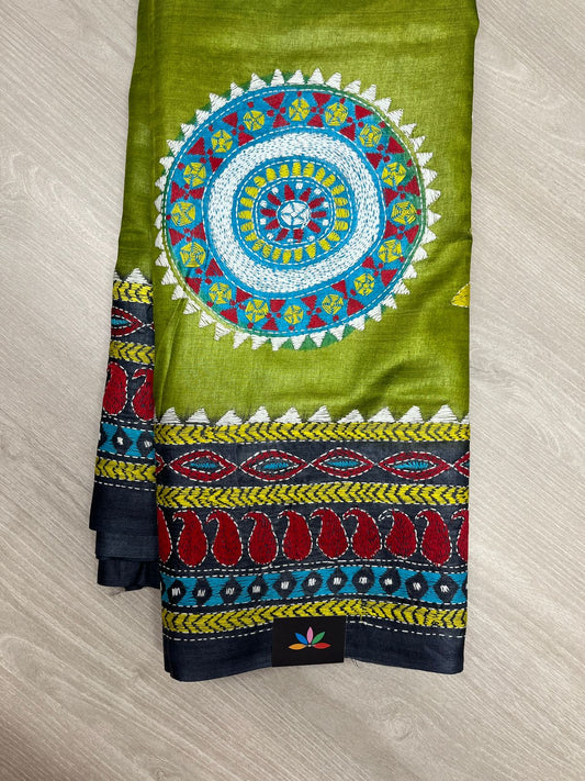 Artisan Handcrafted Tussar Silk Saree with Traditional Motifs -23732