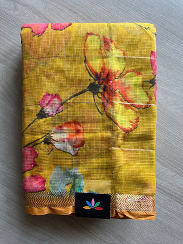 Mustard Yellow Digital Printed Pure Kota Cotton Saree-23739