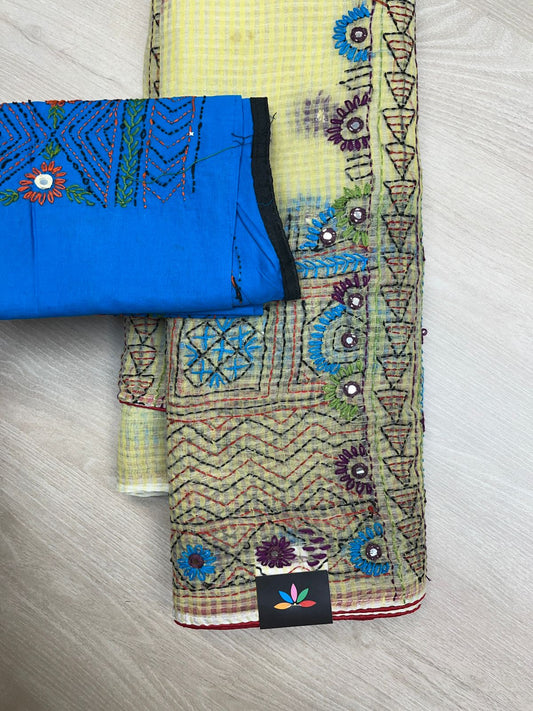 Hand Embroidered Cotton Saree -23747