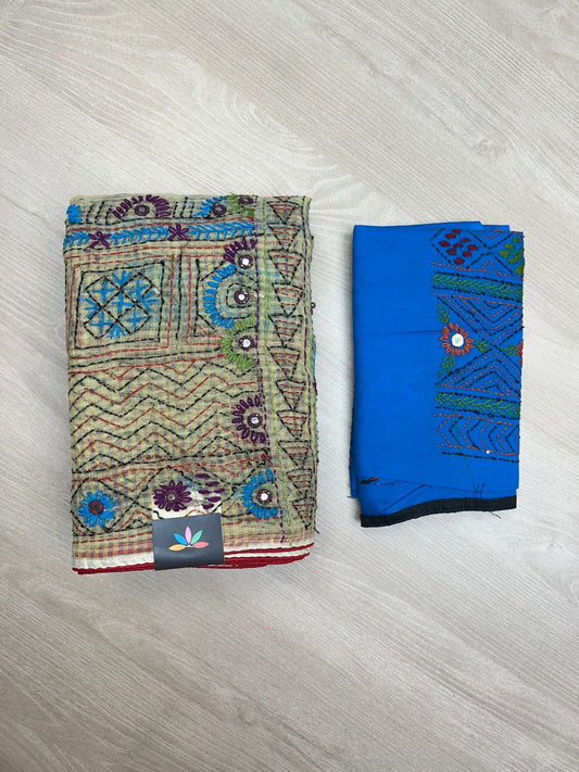 Hand Embroidered Cotton Saree -23747