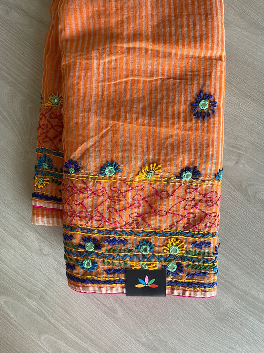 Hand Embroidered Kota Checks Saree -23748