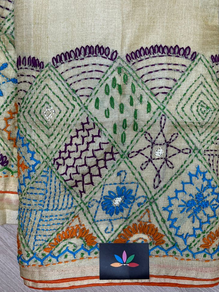 Tussore Artisan Handcrafted Tussar Silk Saree with Traditional Motifs-23754 – FABK