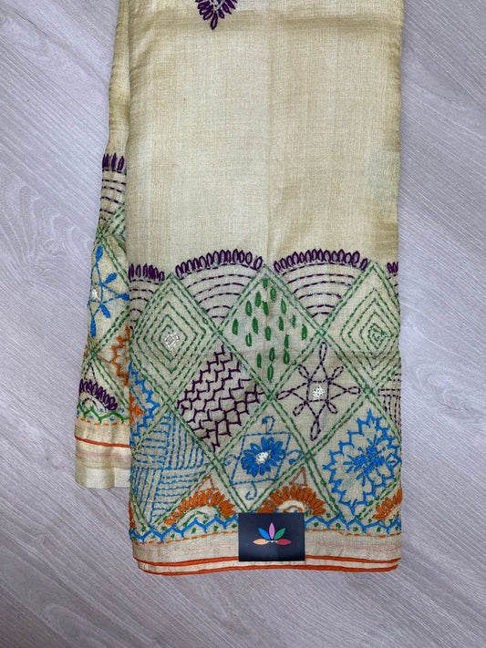 Artisan Handcrafted Tussar Silk Saree with Traditional Motifs-23754