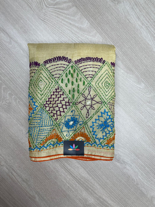Artisan Handcrafted Tussar Silk Saree with Traditional Motifs-23754