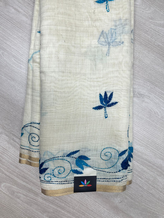 Semi Tussar Kantha Stitch Saree -23757