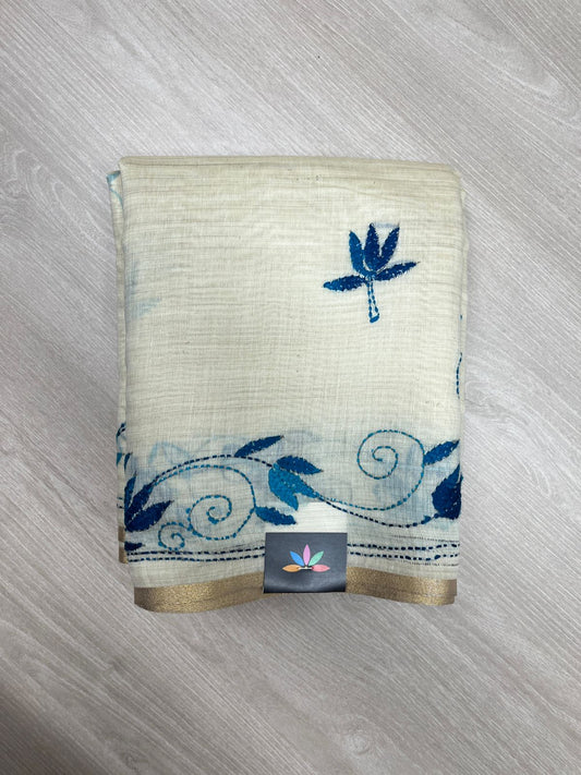 Semi Tussar Kantha Stitch Saree -23757