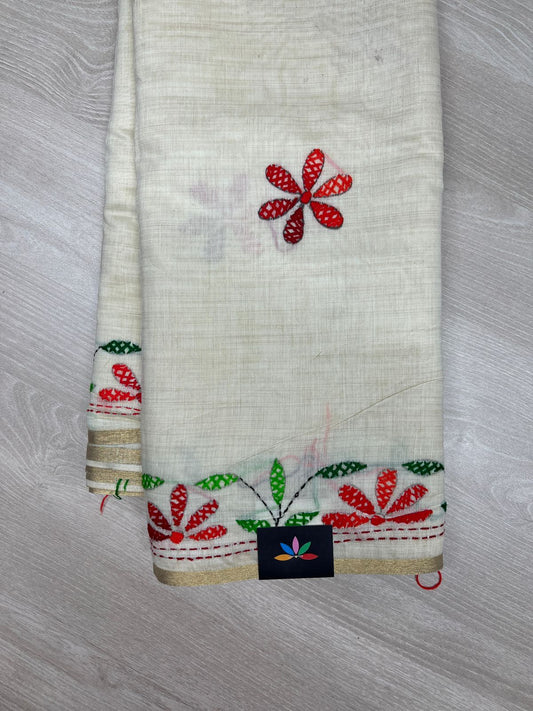 Semi Tussar Kantha Stitch Saree -23758