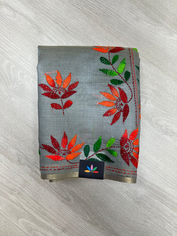 Semi Tussar Kantha Stitch Saree -23759