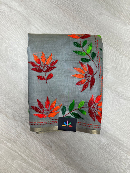 Semi Tussar Kantha Stitch Saree -23759