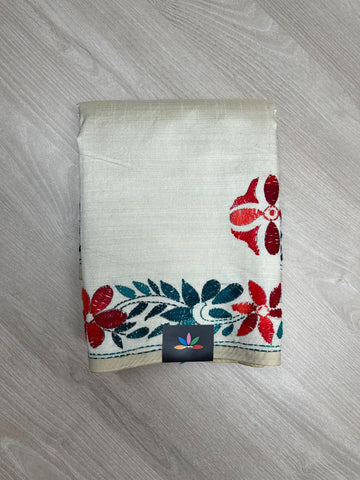 Semi Tussar Kantha Stitch Saree -23760