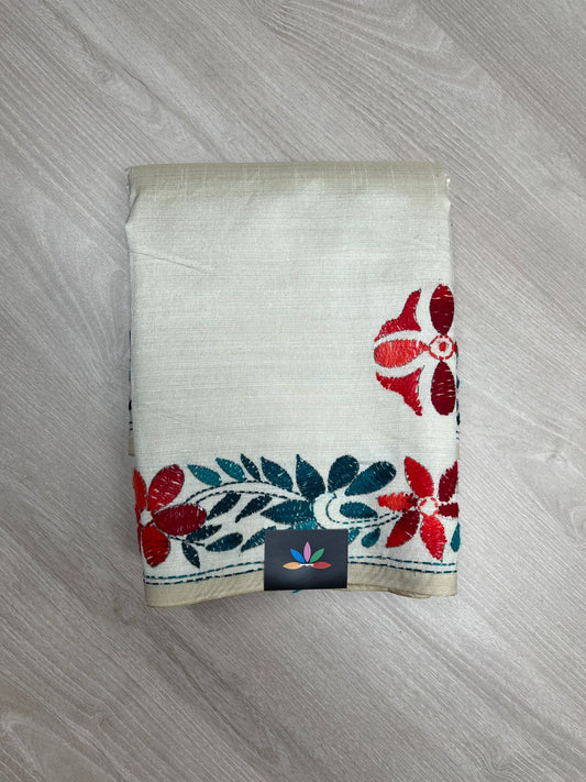 Semi Tussar Kantha Stitch Saree -23760