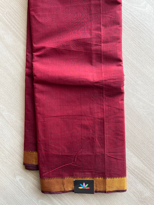 Vivid Burgundy Handwoven Fine Zari Nizam Border Mangalagiri Cotton Saree-23835