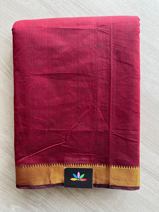 Vivid Burgundy Handwoven Fine Zari Nizam Border Mangalagiri Cotton Saree-23835