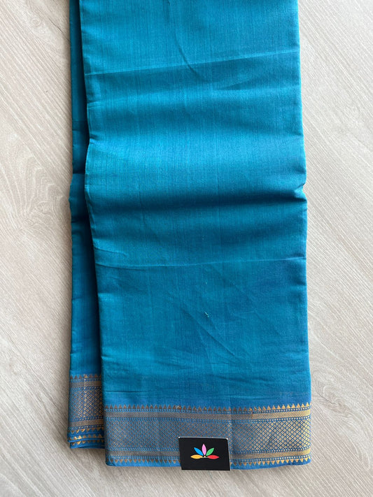 Venice Blue Handwoven Fine Zari Nizam Border Mangalagiri Cotton Saree-23839