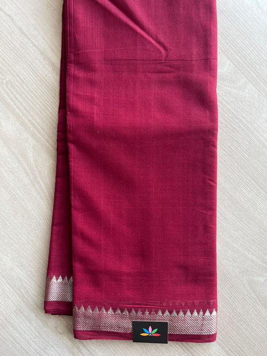 Wine Red Handwoven Fine Zari Nizam Border Mangalagiri Cotton Saree-23842