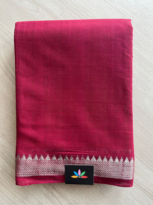 Wine Red Handwoven Fine Zari Nizam Border Mangalagiri Cotton Saree-23842