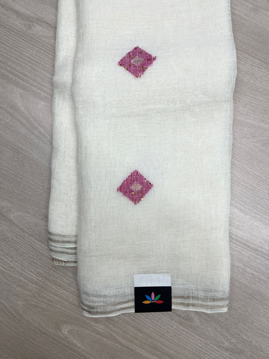 Handloom Premium Linen Jamdani Saree-23848