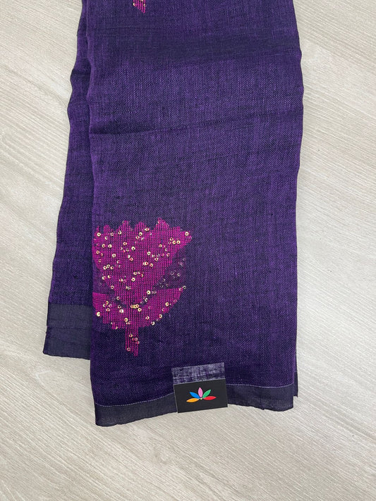 Floral Weave Linen Jamdani Saree-23854