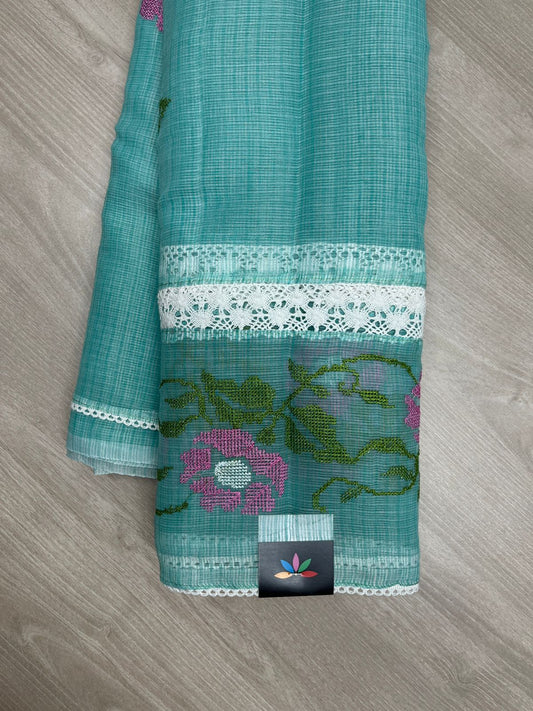 Zari Checks Kota Saree with Crochet Embroidered Border-23855