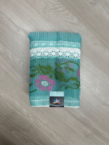 Zari Checks Kota Saree with Crochet Embroidered Border-23855