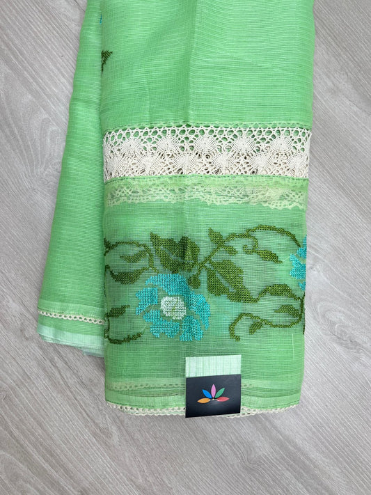 Zari Checks Kota Saree with Crochet Embroidered Border-23856