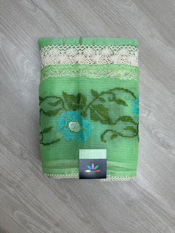 Zari Checks Kota Saree with Crochet Embroidered Border-23856