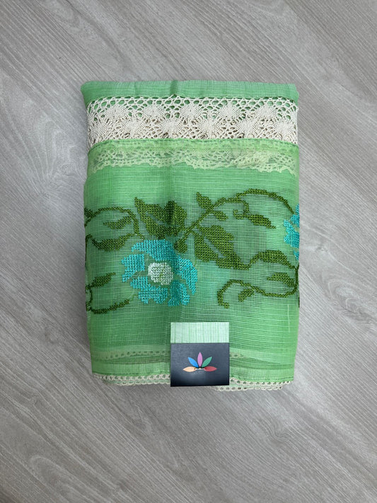 Zari Checks Kota Saree with Crochet Embroidered Border-23856