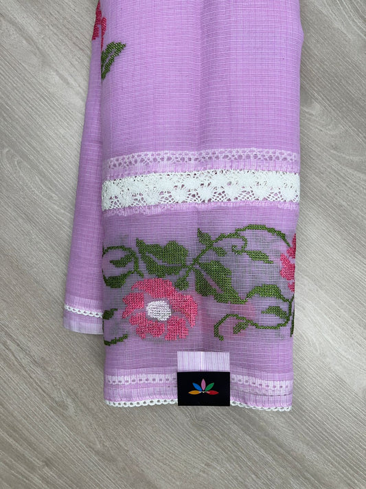 Zari Checks Kota Saree with Crochet Embroidered Border-23857