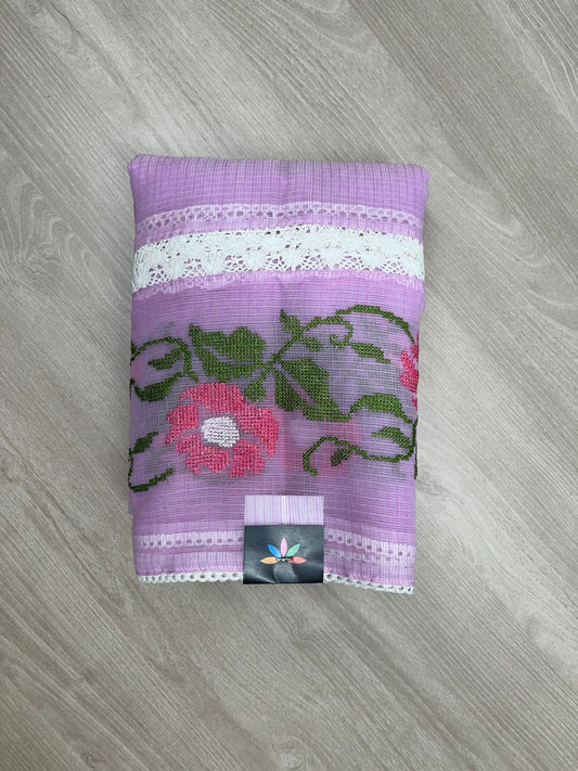 Zari Checks Kota Saree with Crochet Embroidered Border-23857