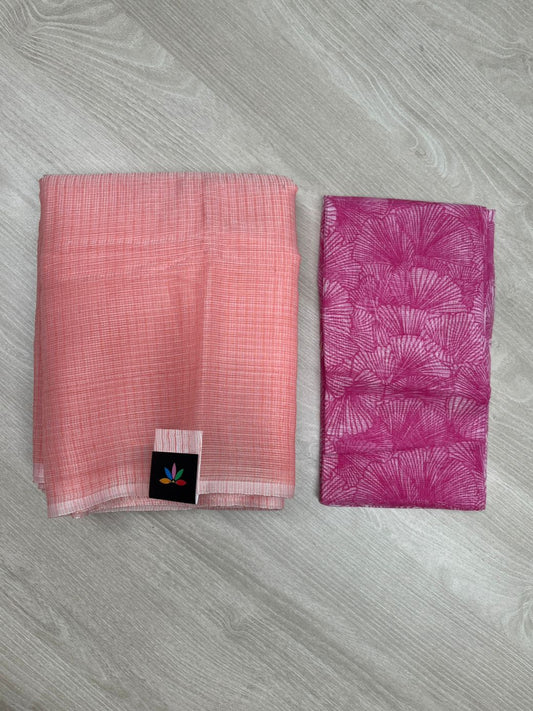 Plain Kota Saree with Contrast Blouse -23867