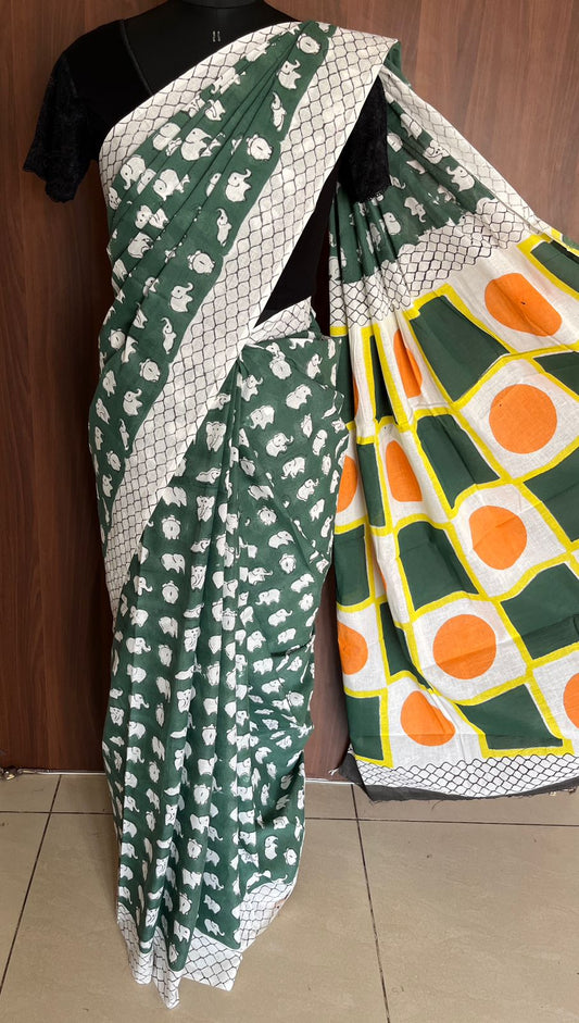 Handblock Printed Mul Cotton Saree-23950-23952