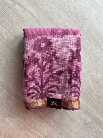 Handblock Printed Kota Doria Saree - 23959- 23960
