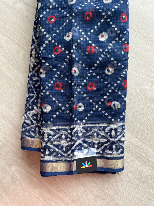 Handblock Printed Kota Doria Saree - 23963- 23964