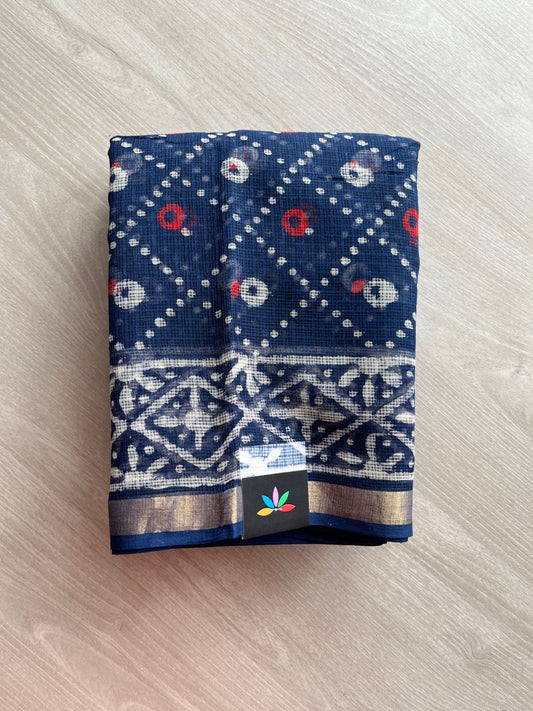 Handblock Printed Kota Doria Saree - 23963- 23964