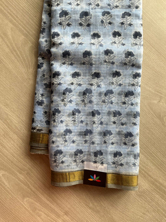 Handblock Printed Kota Doria Saree - 23967- 23968