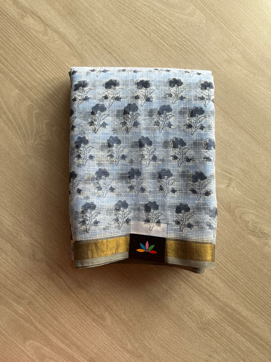 Handblock Printed Kota Doria Saree - 23967- 23968