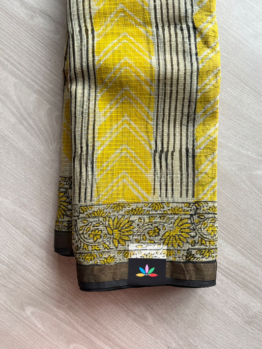 Handblock Printed Kota Doria Saree - 23969- 23970