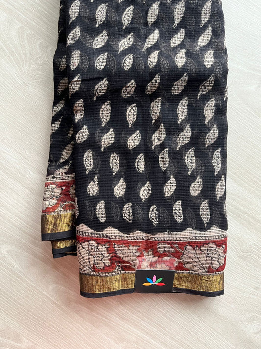 Handblock Printed Kota Doria Saree - 23971- 23972
