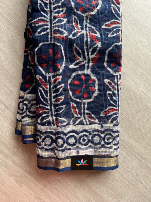 Handblock Printed Kota Doria Saree - 23973- 23974