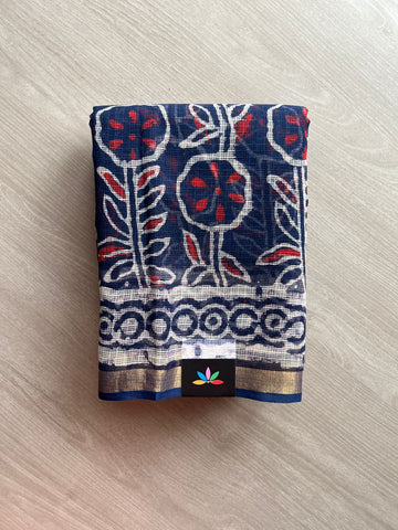Handblock Printed Kota Doria Saree - 23973- 23974