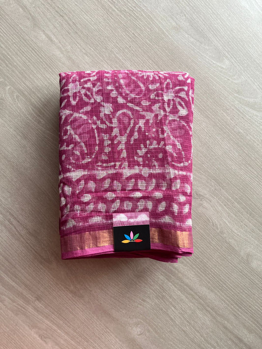 Handblock Printed Kota Doria Saree - 23977 - 23978