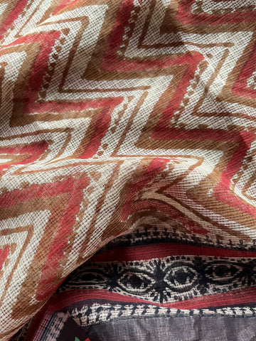 Handblock Printed Kota Doria Saree - 23979 - 23980