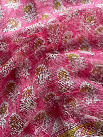 Handblock Printed Kota Doria Saree - 23983 - 23984