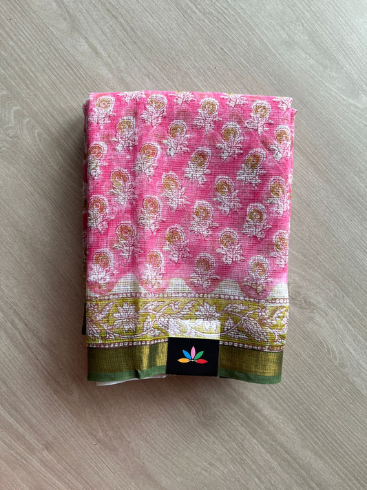 Handblock Printed Kota Doria Saree - 23983 - 23984