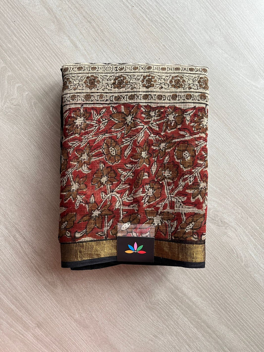 Handblock Printed Kota Doria Saree - 23985 - 23986