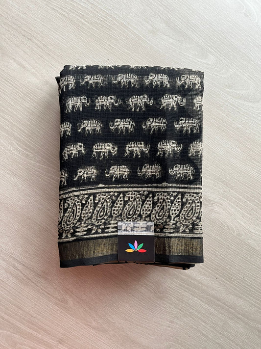 Handblock Printed Kota Doria Saree - 23991 - 23992