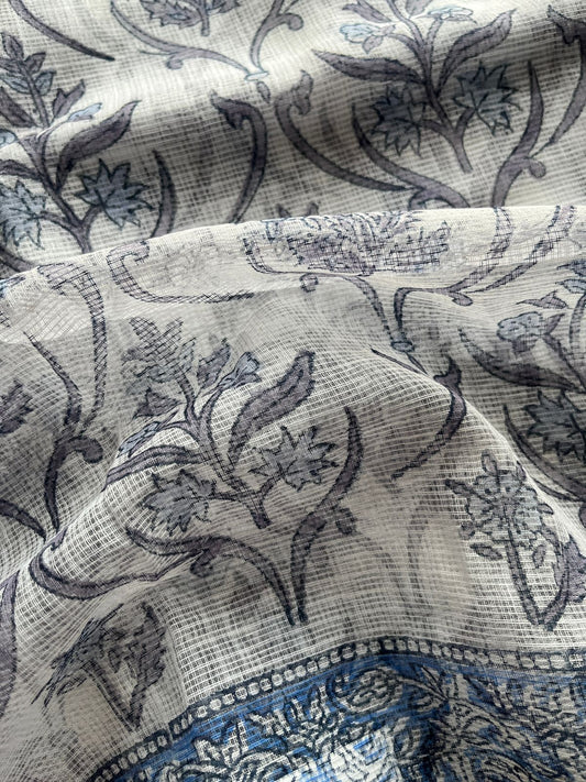 Handblock Printed Kota Doria Saree - 23993 - 23994