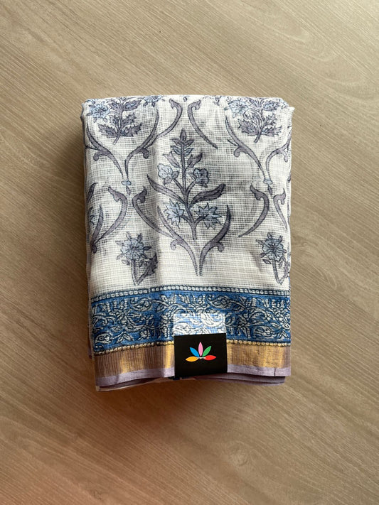 Handblock Printed Kota Doria Saree - 23993 - 23994