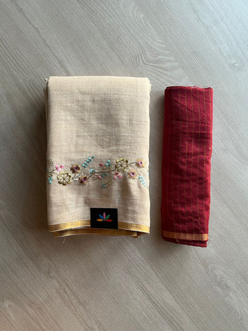 Exclusive Embroidered Linen Saree - 24132 -24134